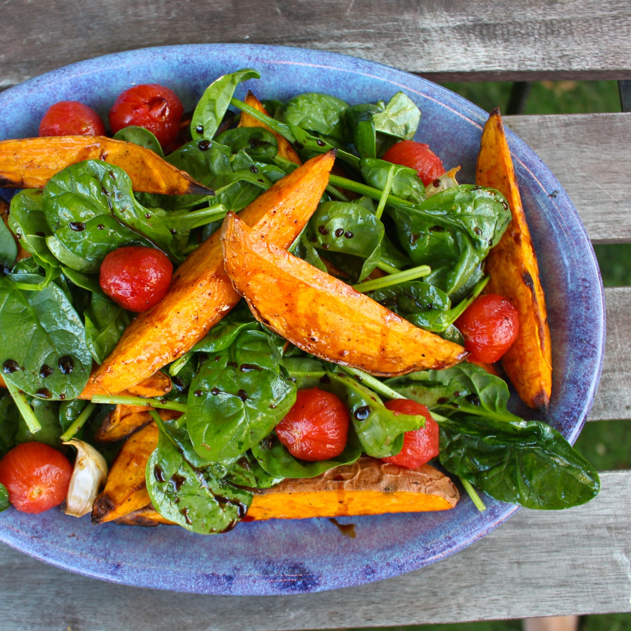 Sweet Potato,  Spinach and Tomato Toss