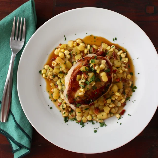 Pork Chops with Corn, Bacon and Marsala 