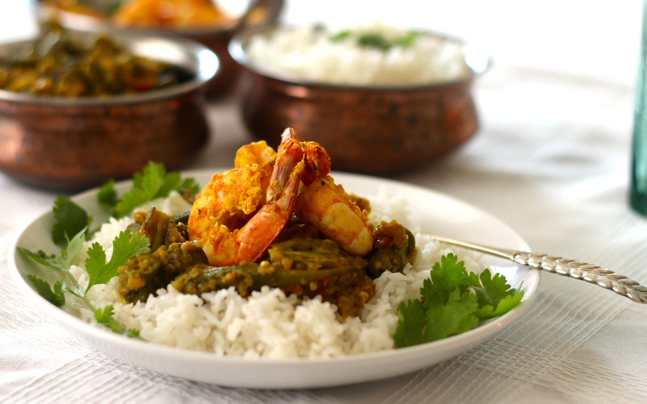 Okra and Tandoori Shrimp
