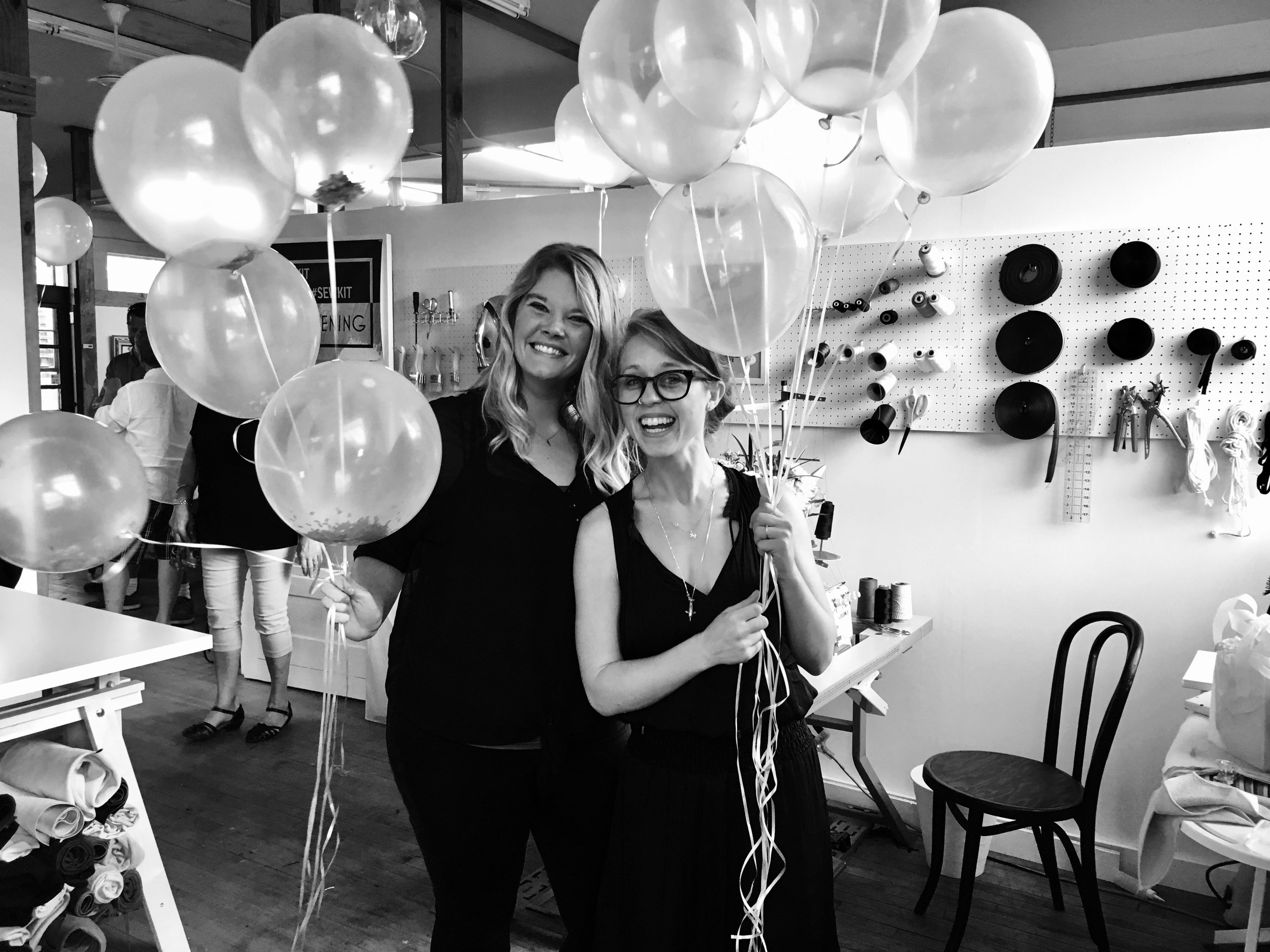 Owner/ Designer Kit Hunzinger (Right) with her Assistant Casey Hasselkus (Left) setting up the final details for the Grand Opening. <3