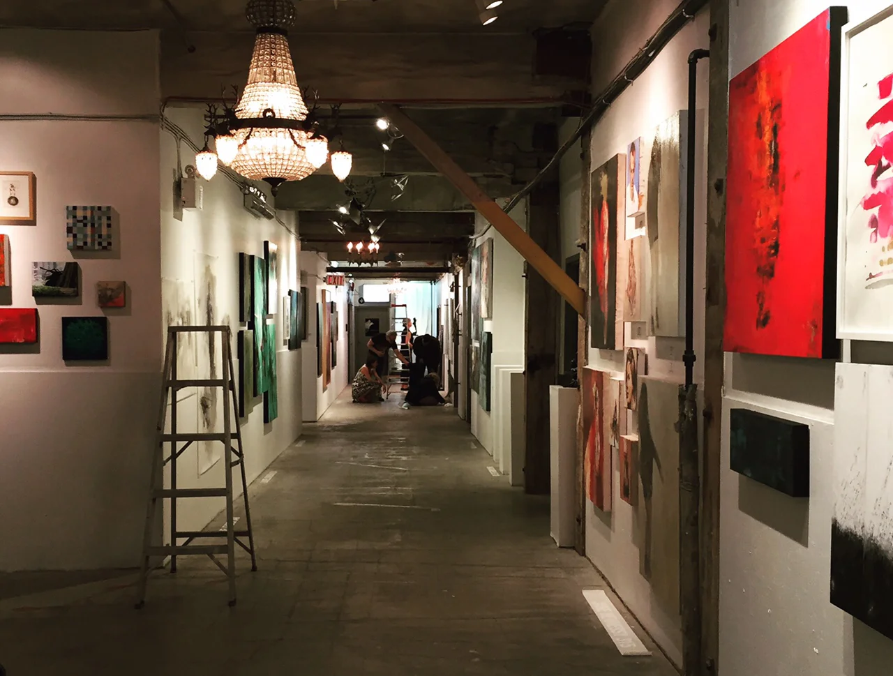 Pre-party gallery hall set up. 