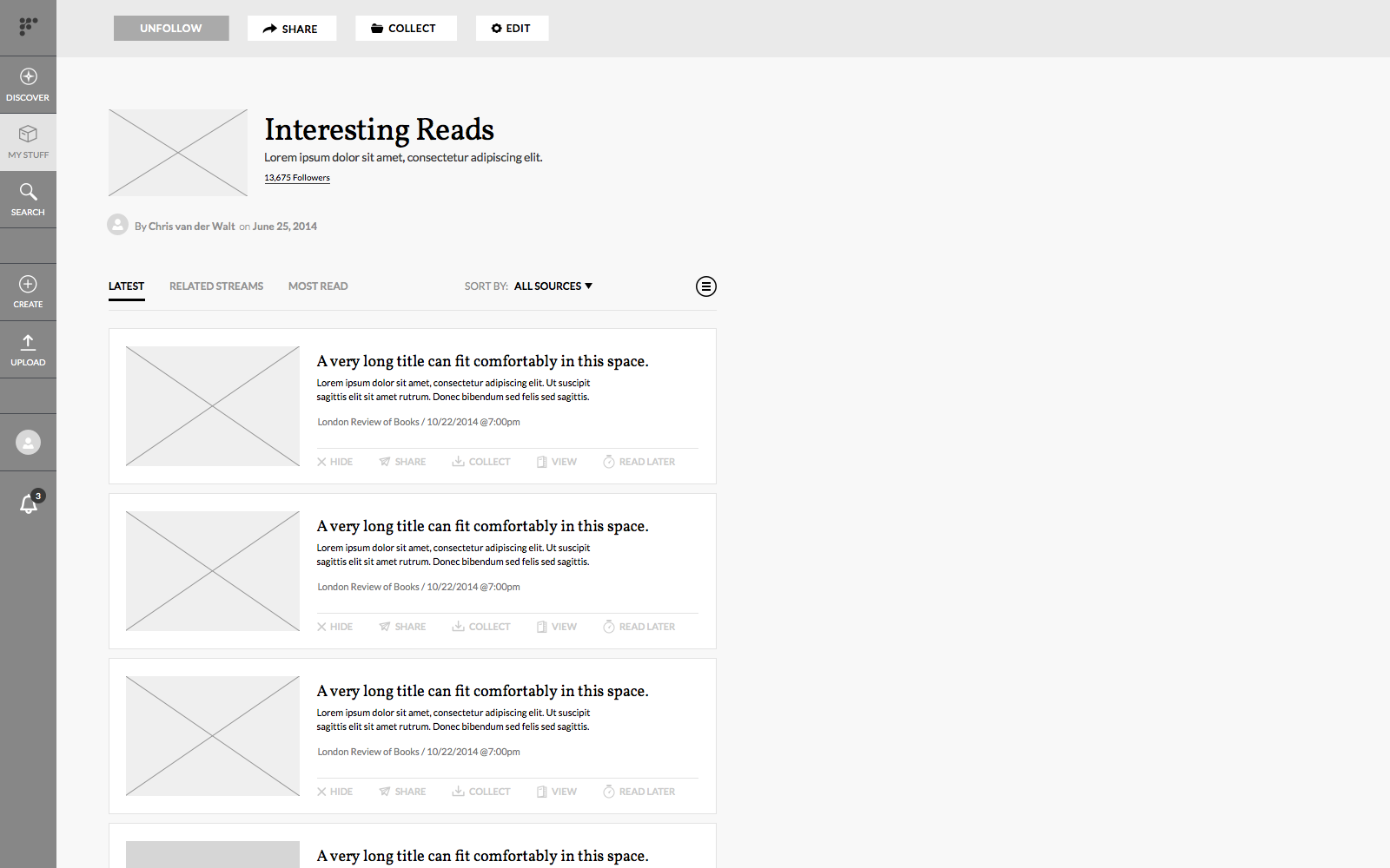 Stream wireframe