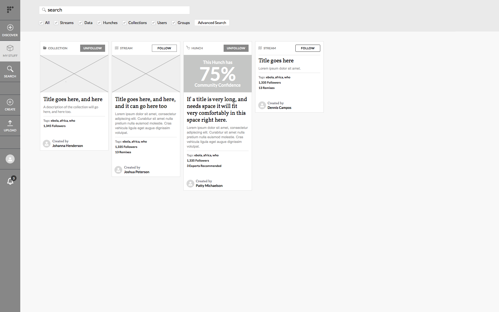 Discover wireframe