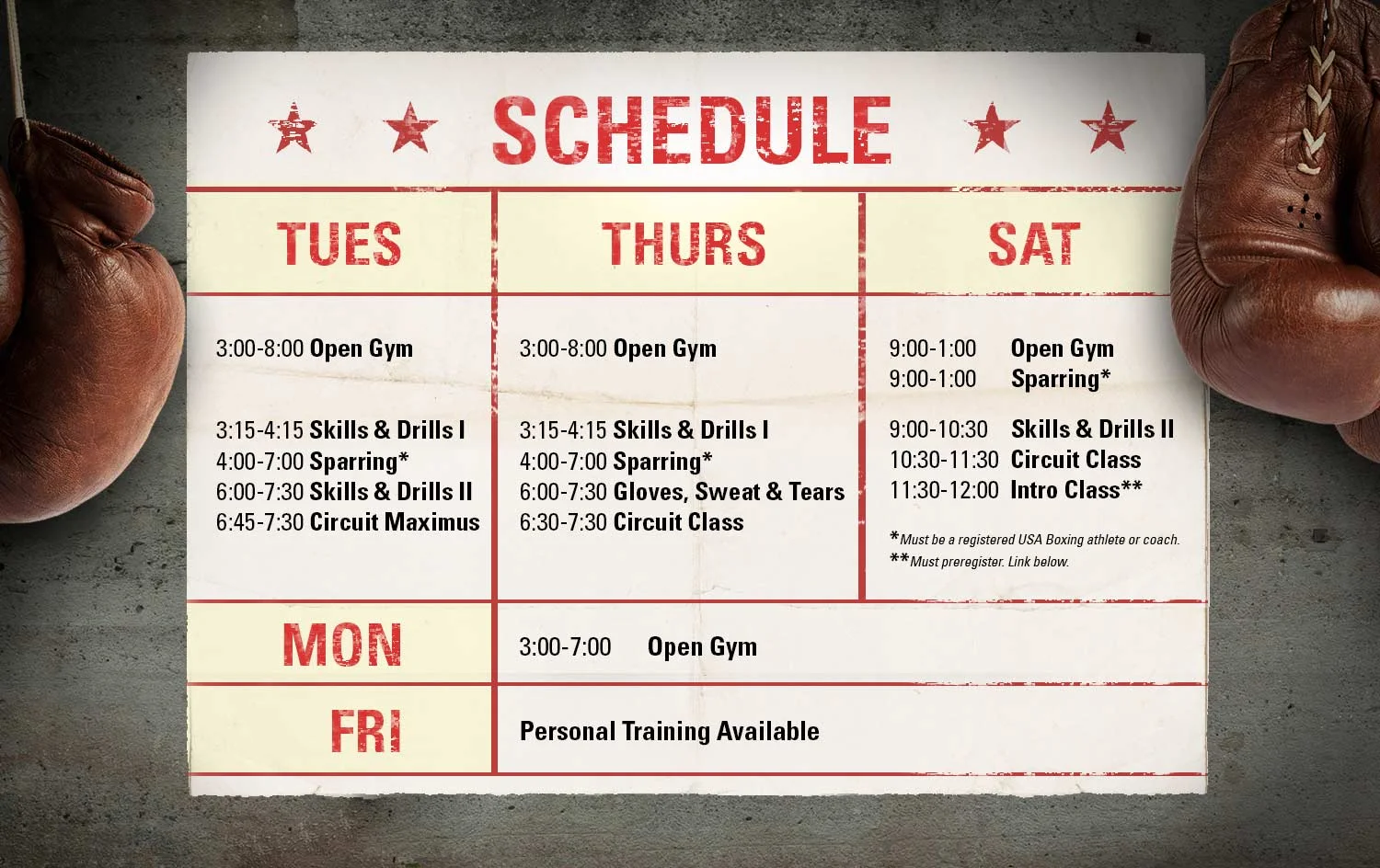 Times and classes subject to change.