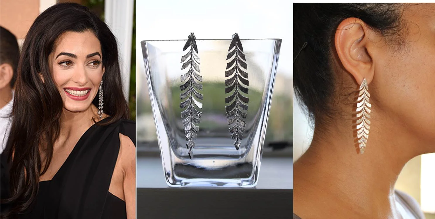 Source: Amal Clooney, Golden Globes 2015, Getty Images Source: Kajal Creations, Silver Fern, Sterling Silver Earrings
