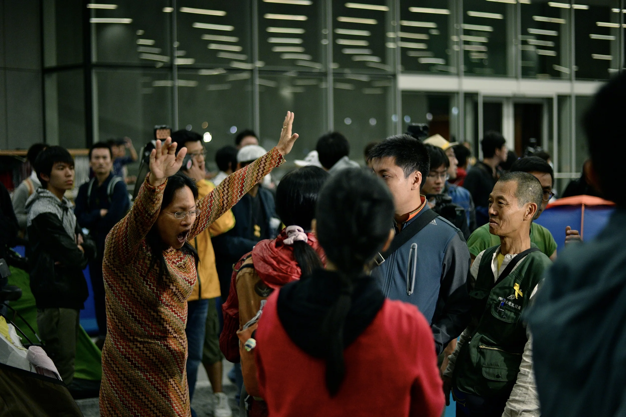 Occupiers, unsure of the intentions of the HK Golden contingent but sensing trouble, pleaded with them to leave.