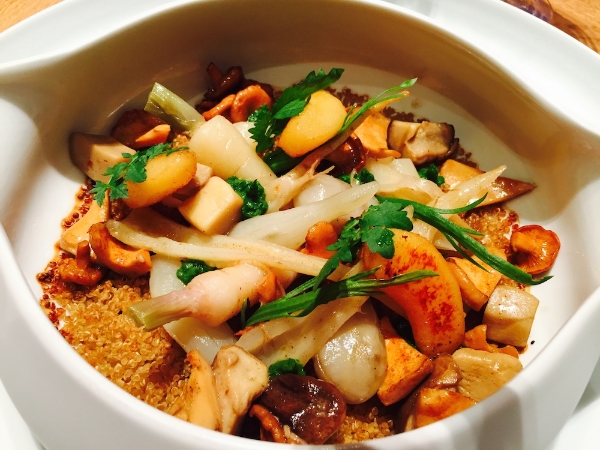Quinoa, vegetables and wild mushrooms.