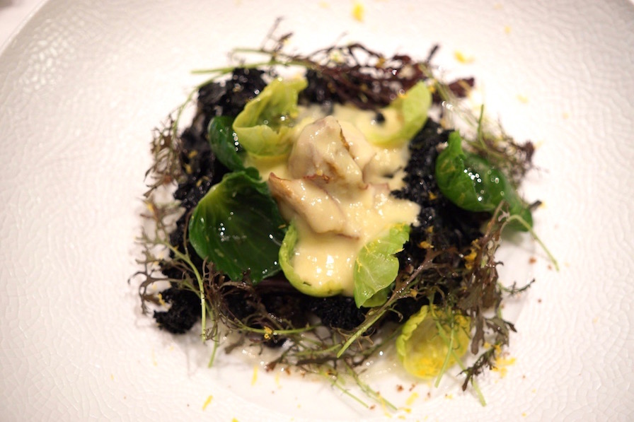 Black kale, endive, Brussel sprout leaves + leek sauce