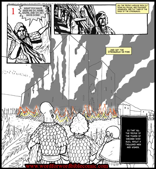 Abimelech burns down the temple stronghold (Judges 9:49) 