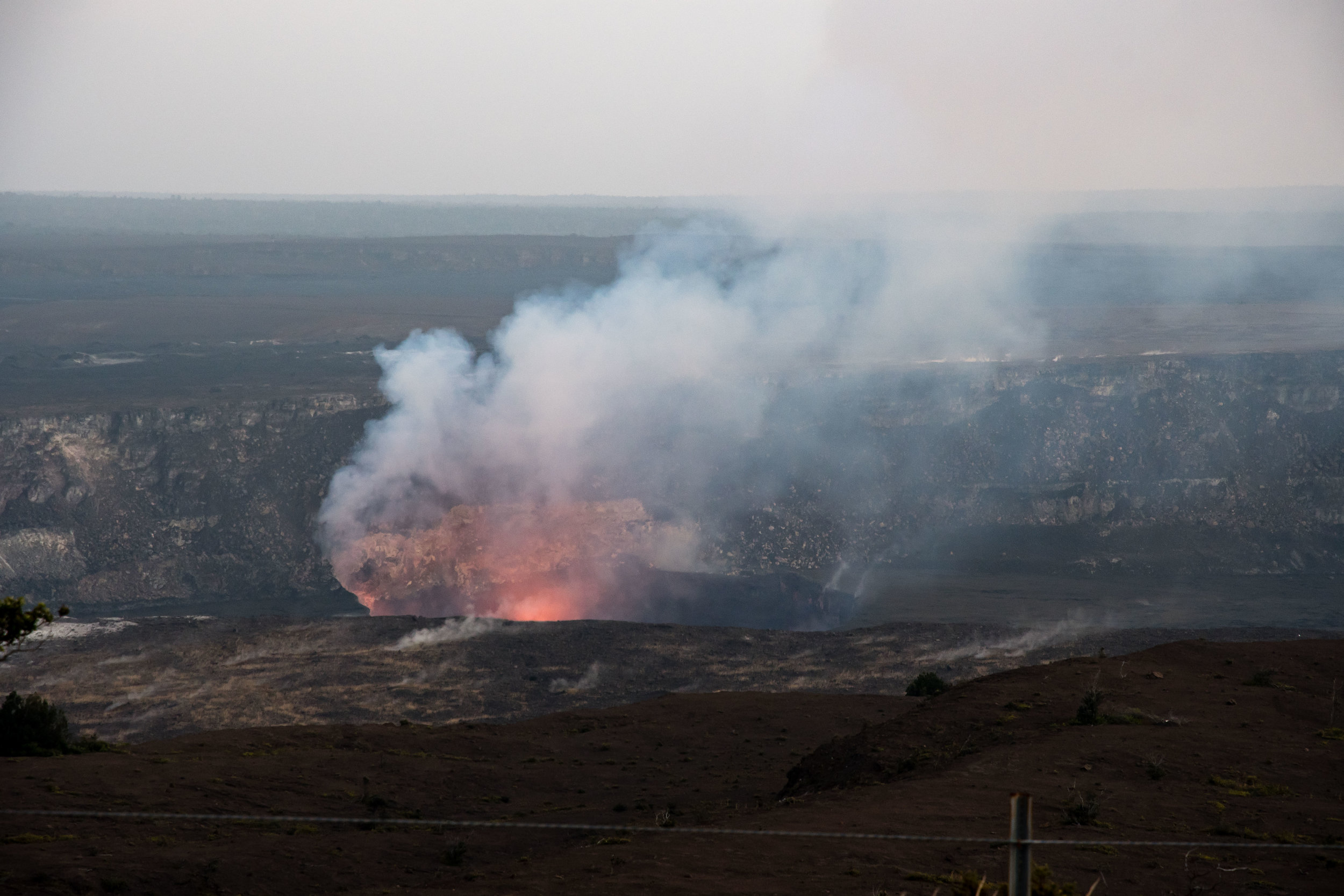 Halema'uma'u crater from the Jaggar Museum viewing area.