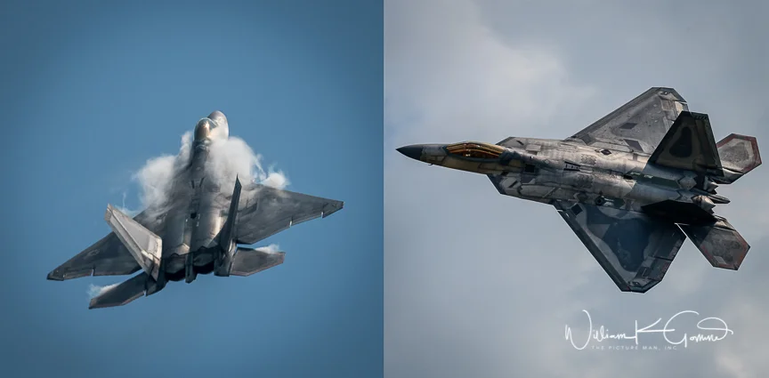 Another highlight of the show was a demonstration of the flying capabilities of the F22 Raptor. This aircraft is capable of flying at supersonic speed while at the same time maneuver with fantastic speed and grace. The image on the left shows the vapor cone that forms on the plane at high speed. this aircraft made several high speed passes and yet did 90 degree turns to vertical. It was even able to fly backwards while under power.
