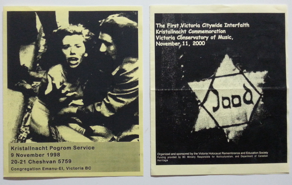 Handouts for 2 Kristallnacht services in Victoria, BC