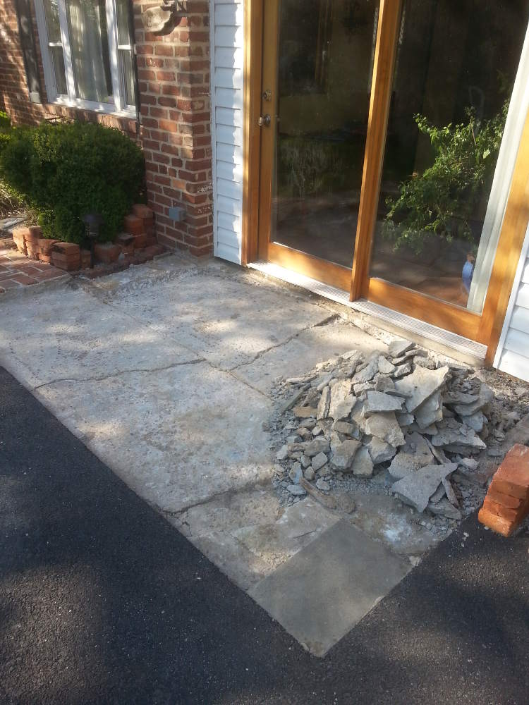 front entrance, removing slate and concrete base; nasty