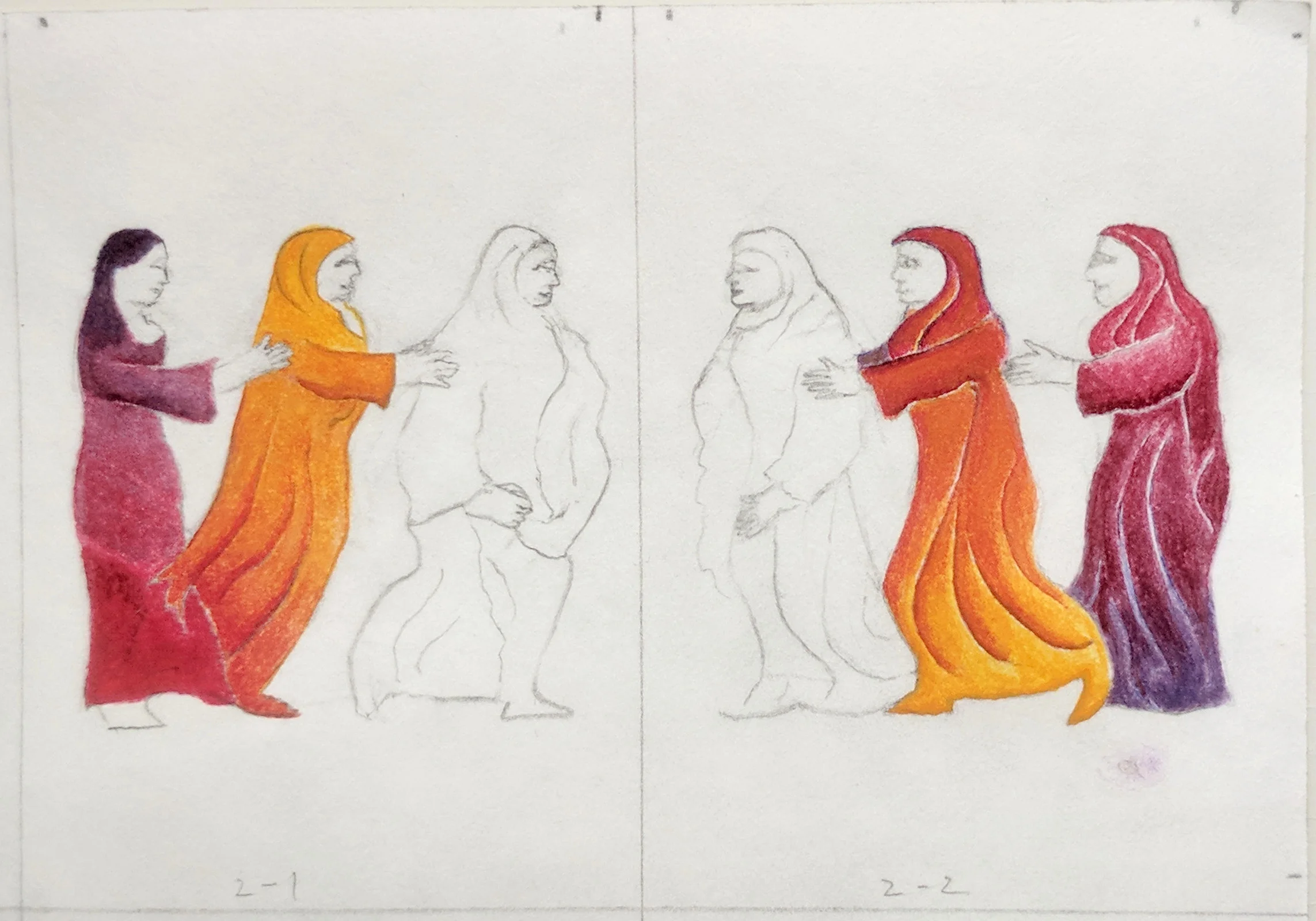 Dancing women, in process 1
