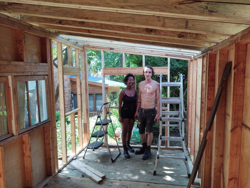 View from the inside, with newly framed walls