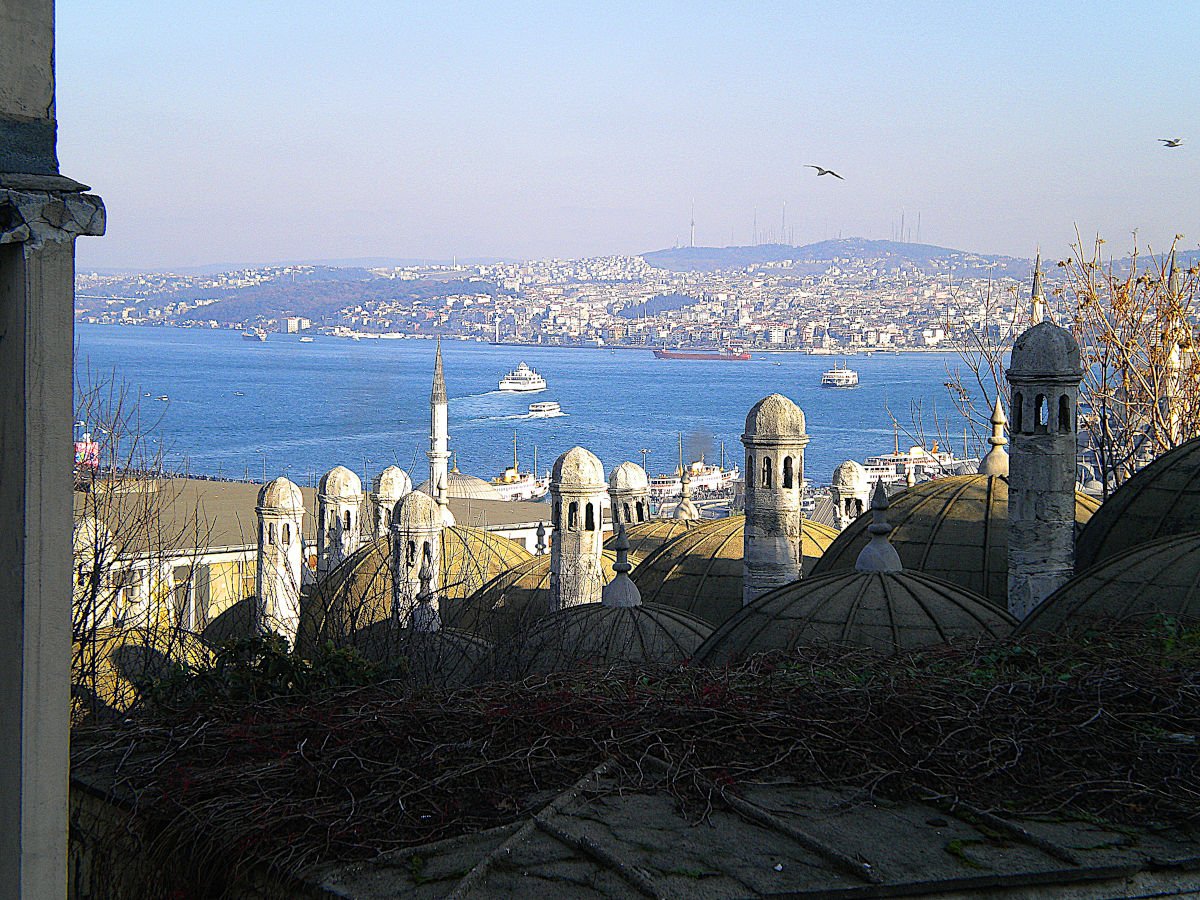 View of the Bosporus over the domes of student housing