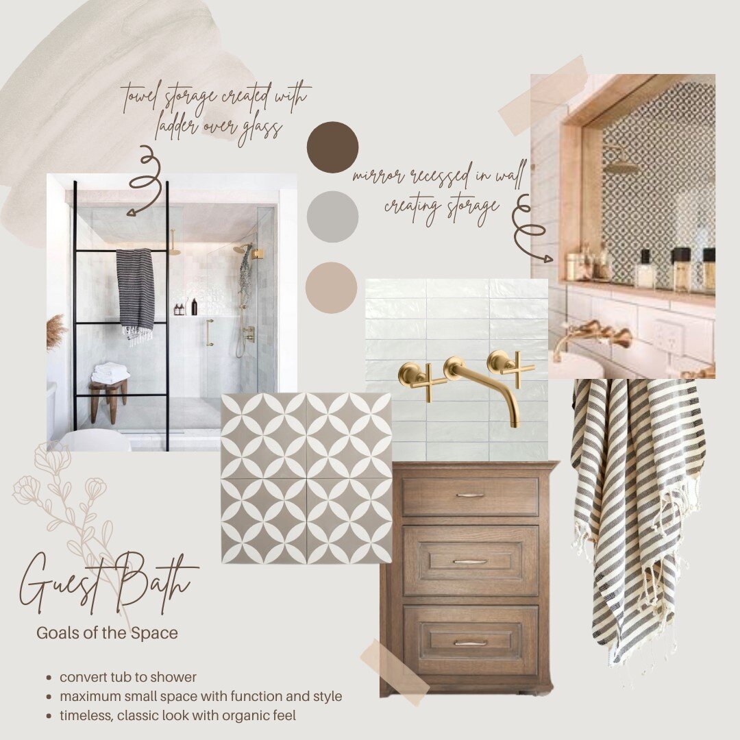 Every well-executed space starts with a well thought out design.  Here's a peek into the early stages of design as we start to paint a picture for our client with our Mood Boards.  We get requests often to replace the bathtub in a guest bath with a l