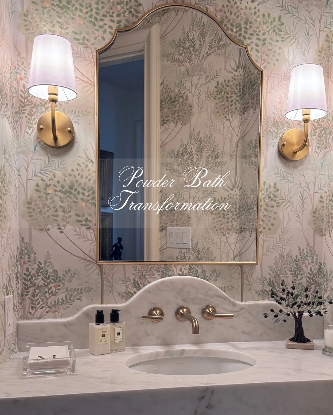 This powder bath started as an empty niche&hellip; and became the jewel box of the house.

When we first saw this space it was nothing more than a wood floor and drywall, but we knew it had the potential to be something special. We designed a custom 