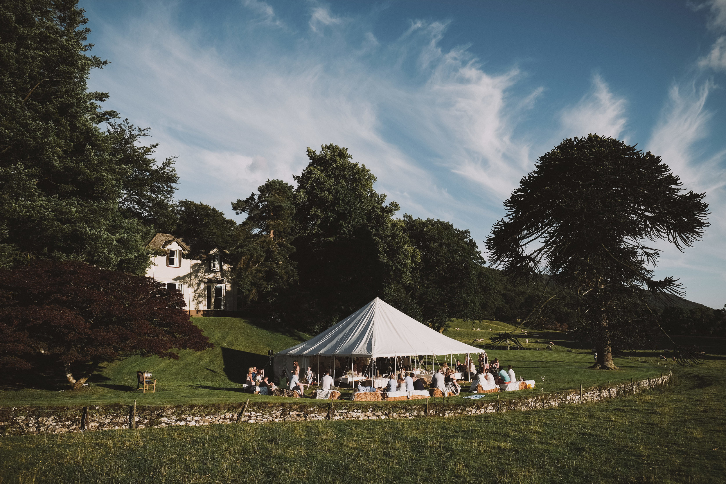 A wide view of the marquee at Julia and Darren's Lake District wedding by Barry Forshaw