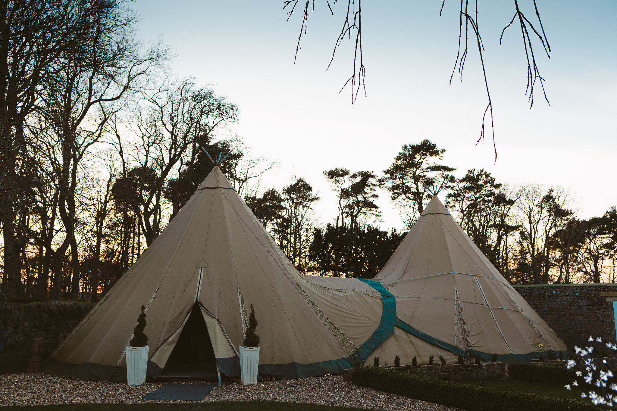 Tipi in spring sunlight at Woodhill Hall