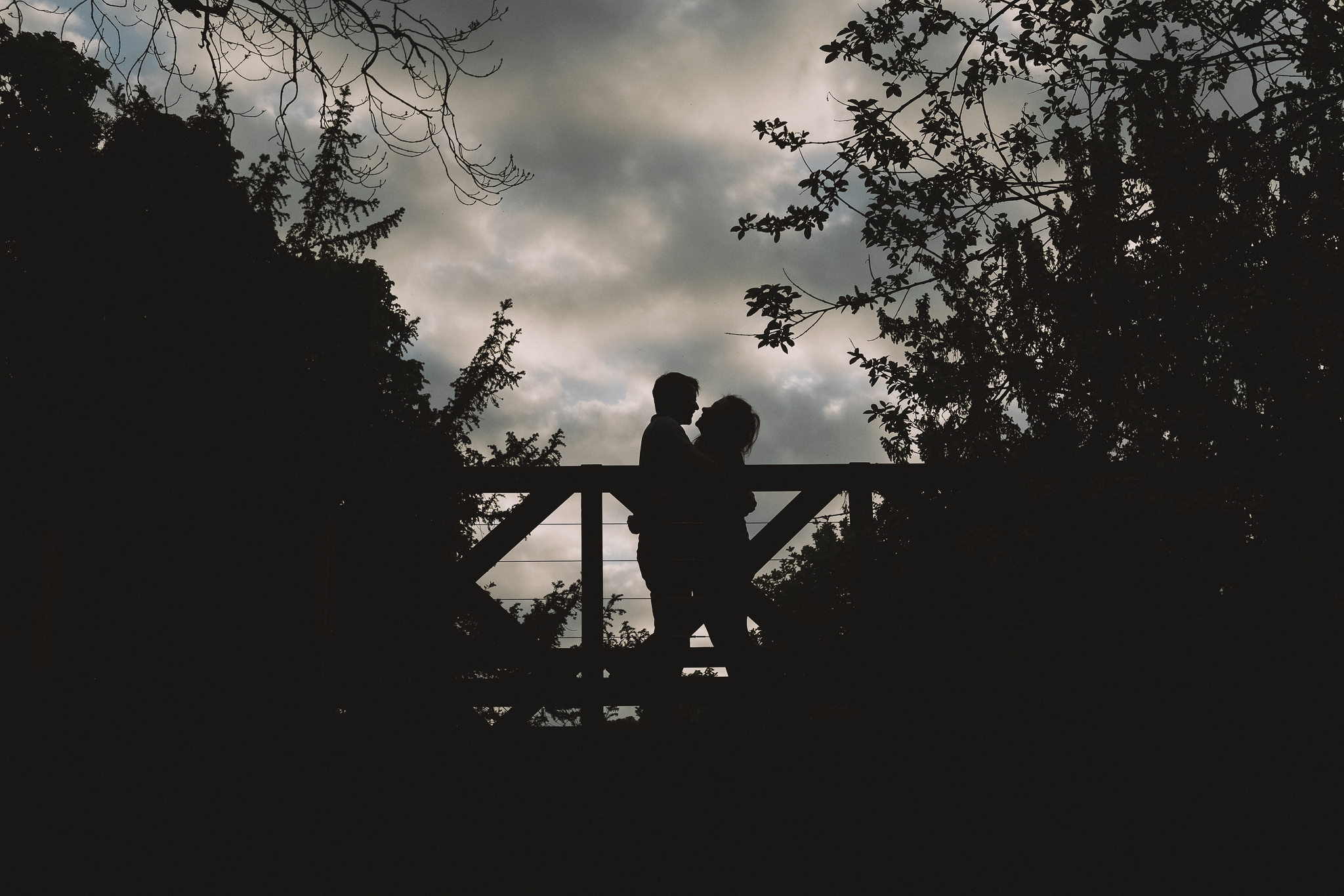 Silhouette of engaged couple at Saltwell Park
