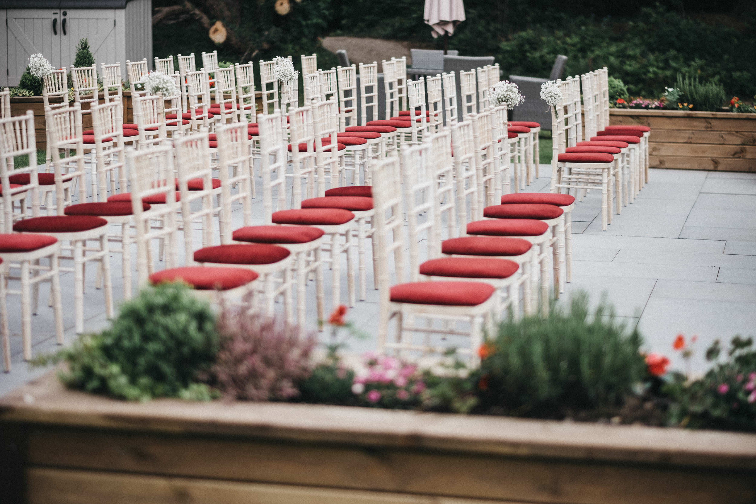 Chairs set up for outdoor wedding at Judges at Kirklevington