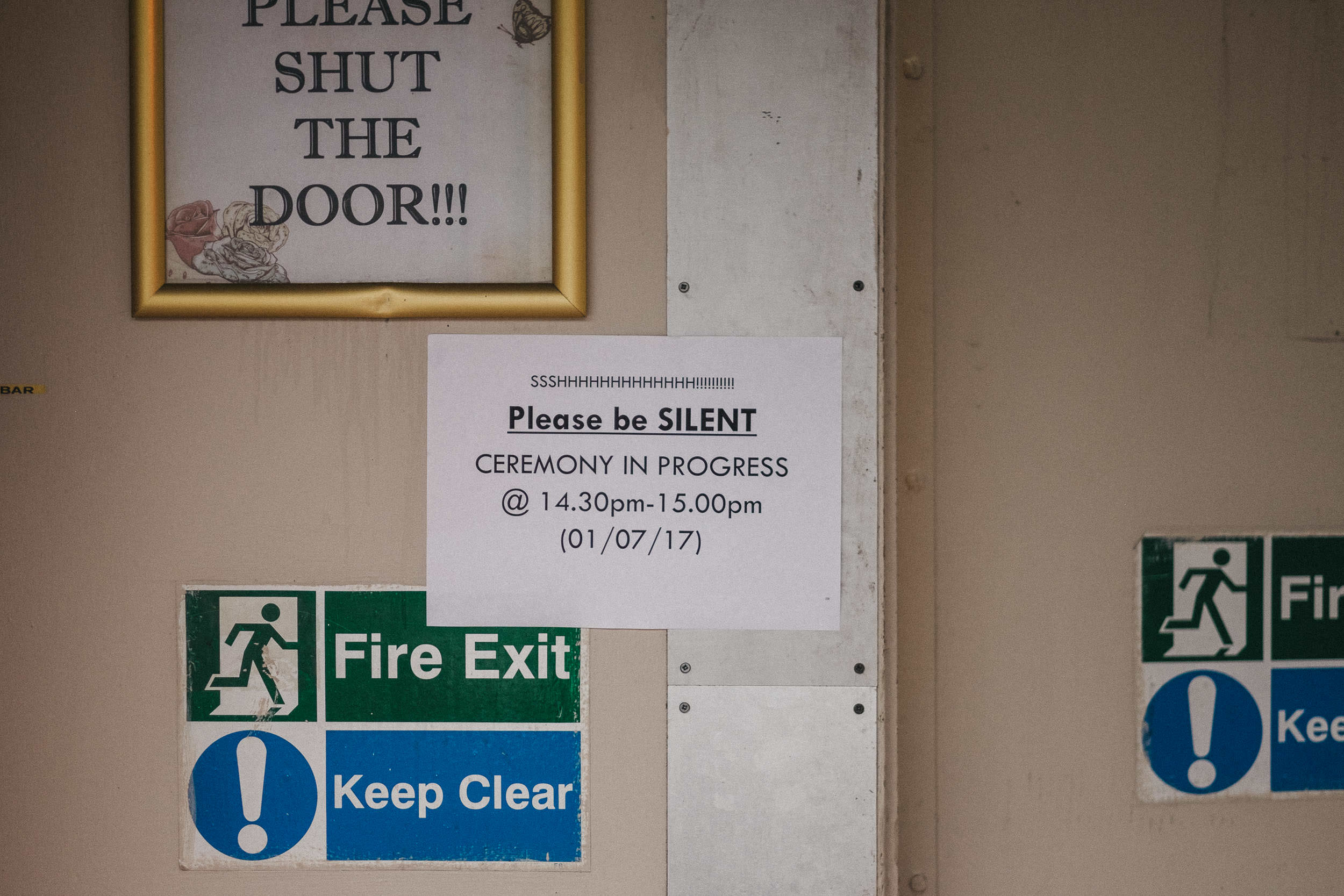 Funny sign at wedding venue asking people to be silent during ceremony