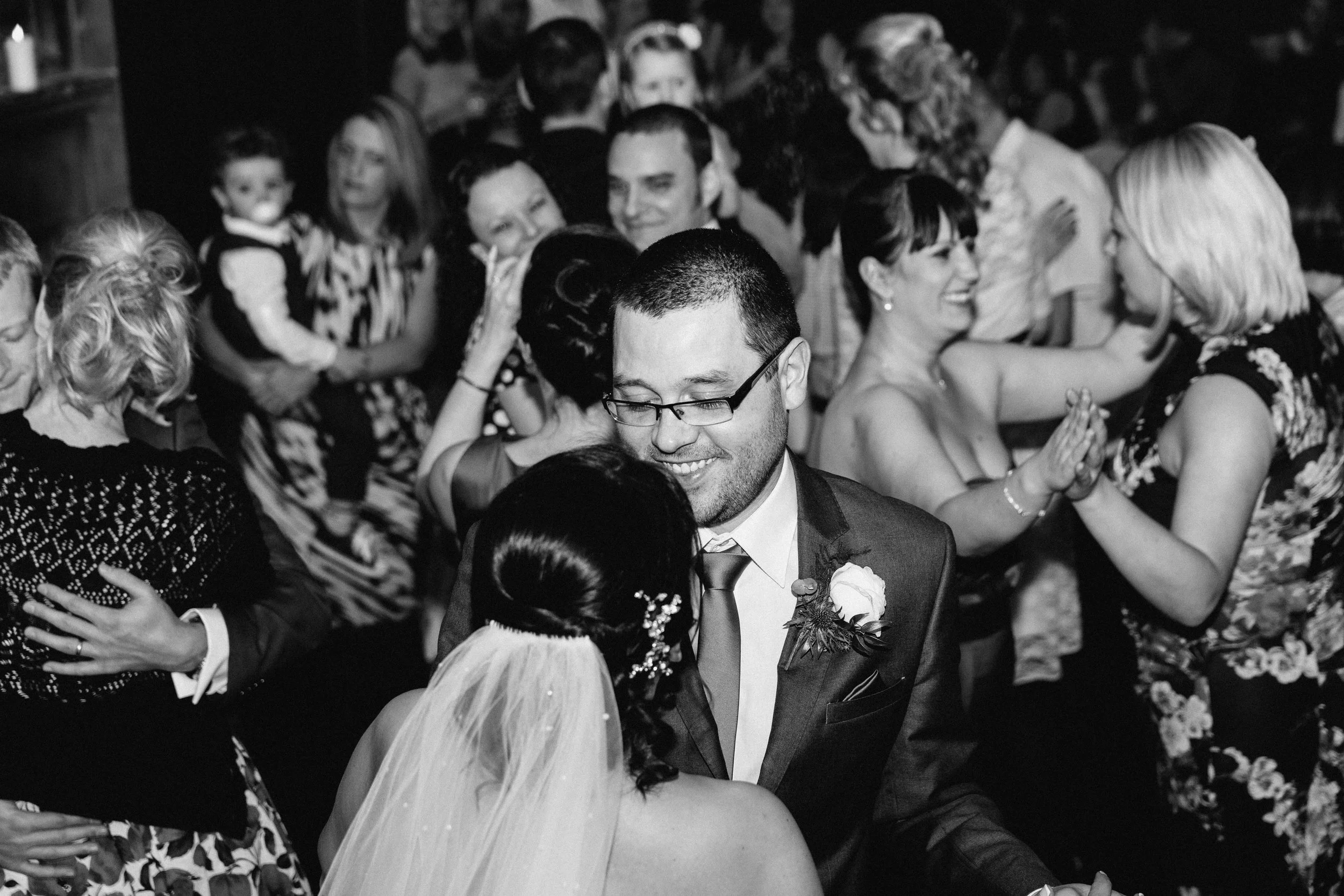 Lynne and James are joined by their friends and family after the first dance