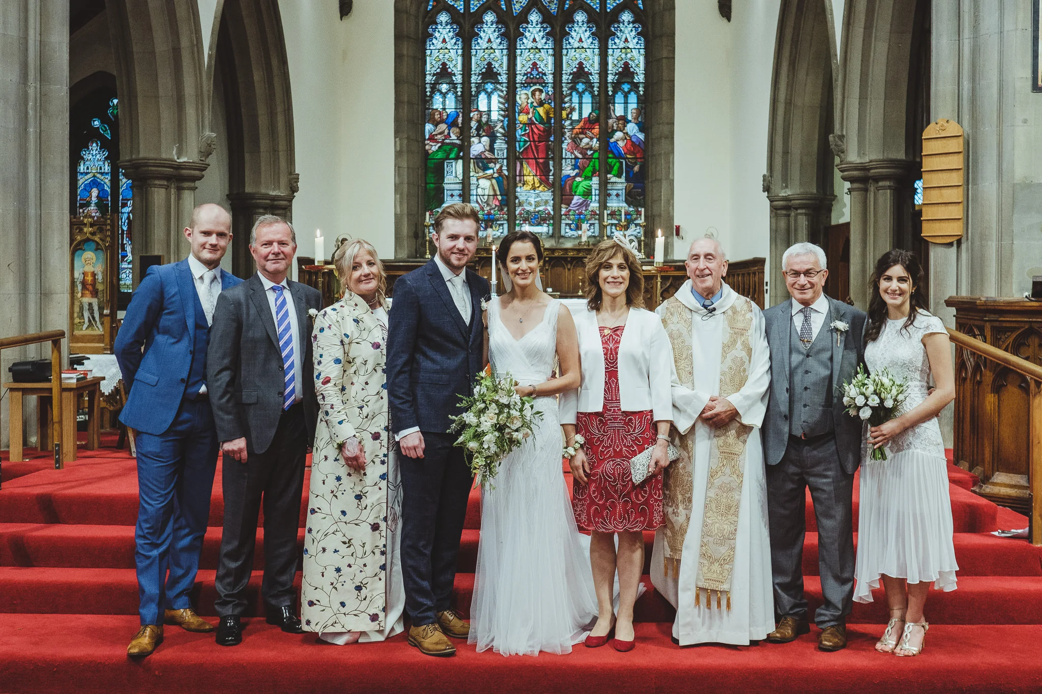 Noor and Callum’s wedding took place on a rainy day, so we used the interior of the church to get some lovely group shots with a nice backdrop