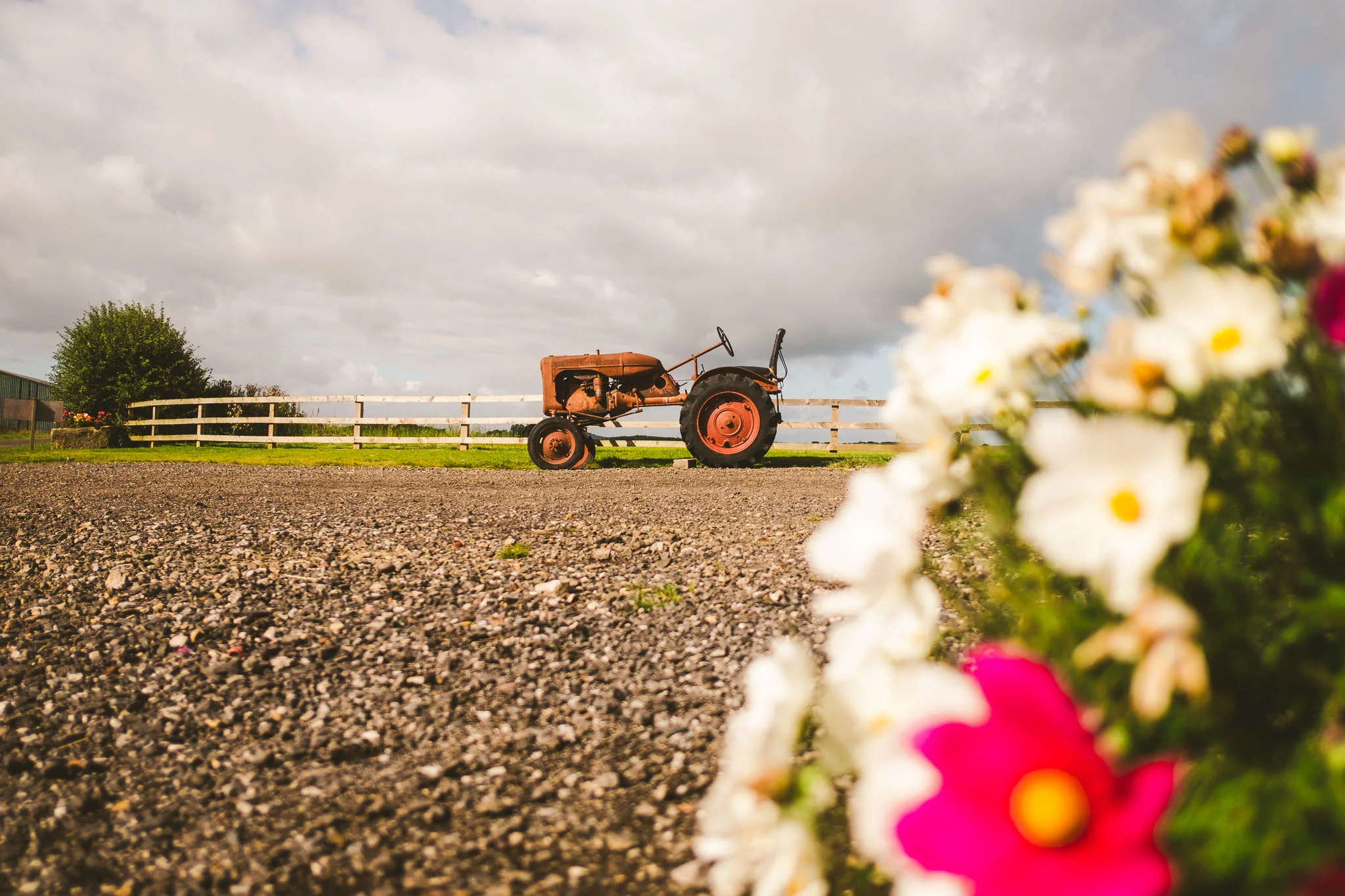 A rusted old tractor is a popular photo opportunity for wedding photographers and guests alike