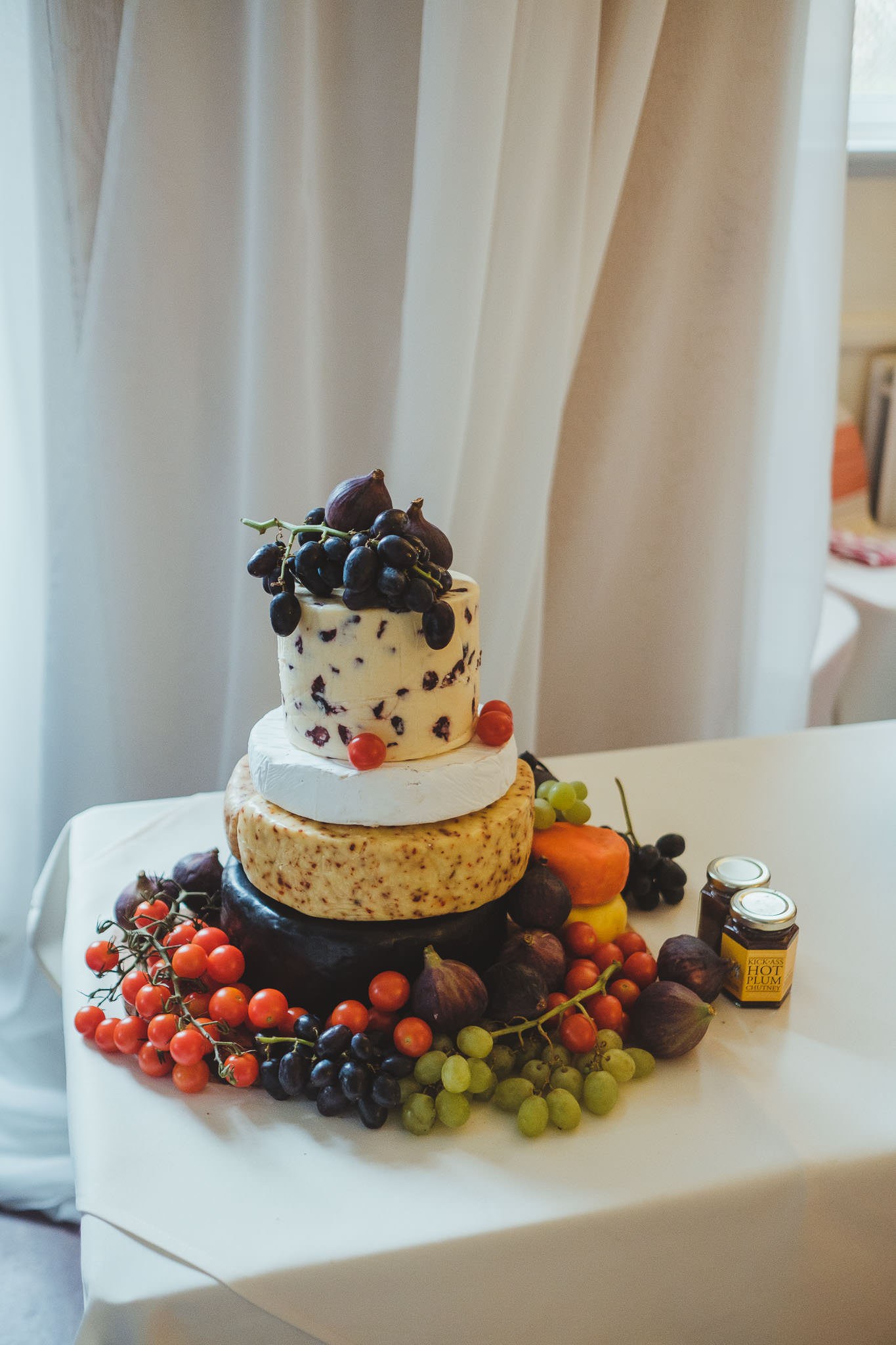 Close up of the cheese wheel alternative to wedding cake