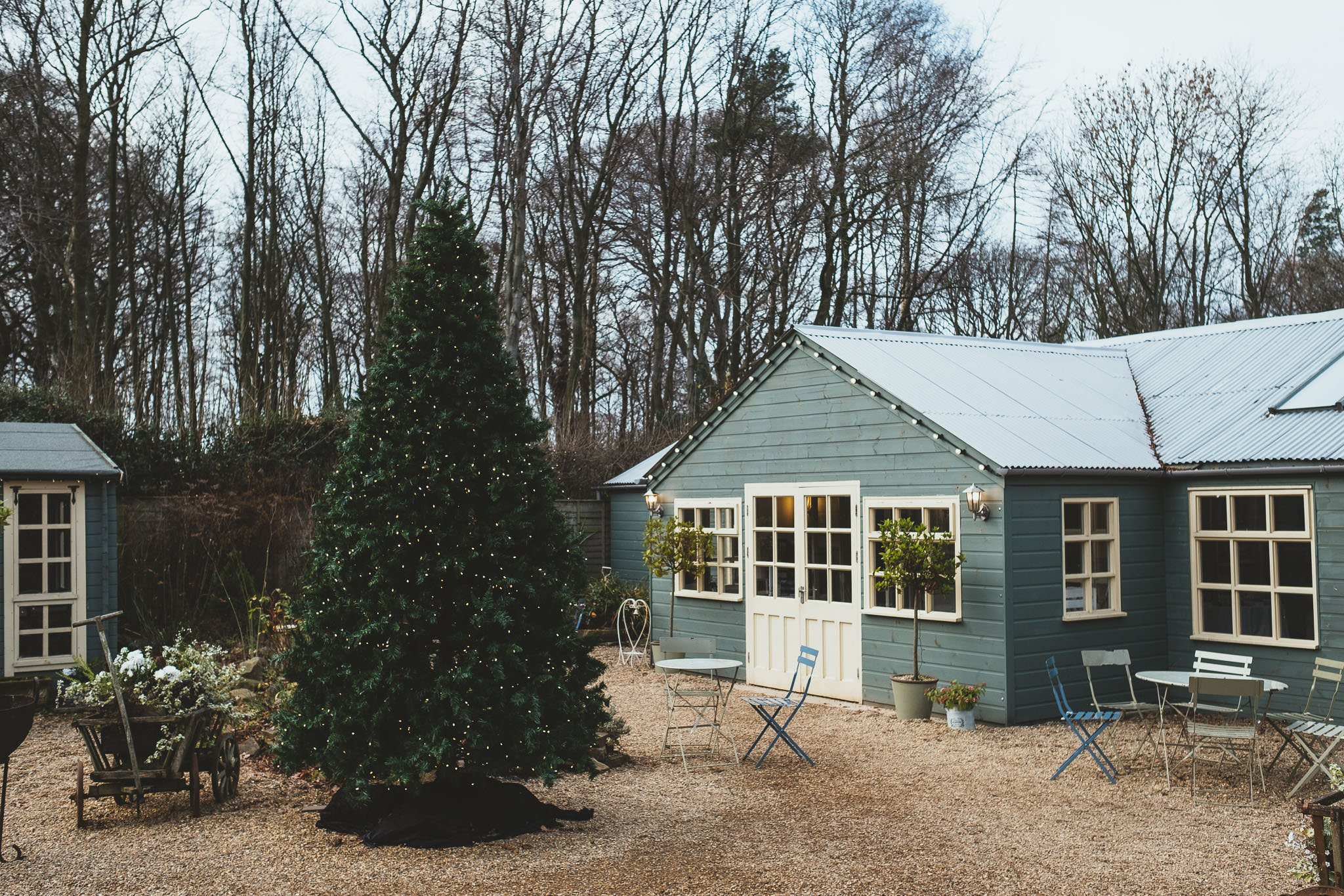 Courtyard with Christmas tree at The Parlour at Blagdon wedding venue in Newcastle