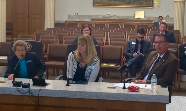 Peg Ackerman (Colorado Police Chiefs Associations), Jana Locke (Colorado Department of Public Safety) and Rep. Lundeen before the House State, Veterans and Military Affairs Committee.