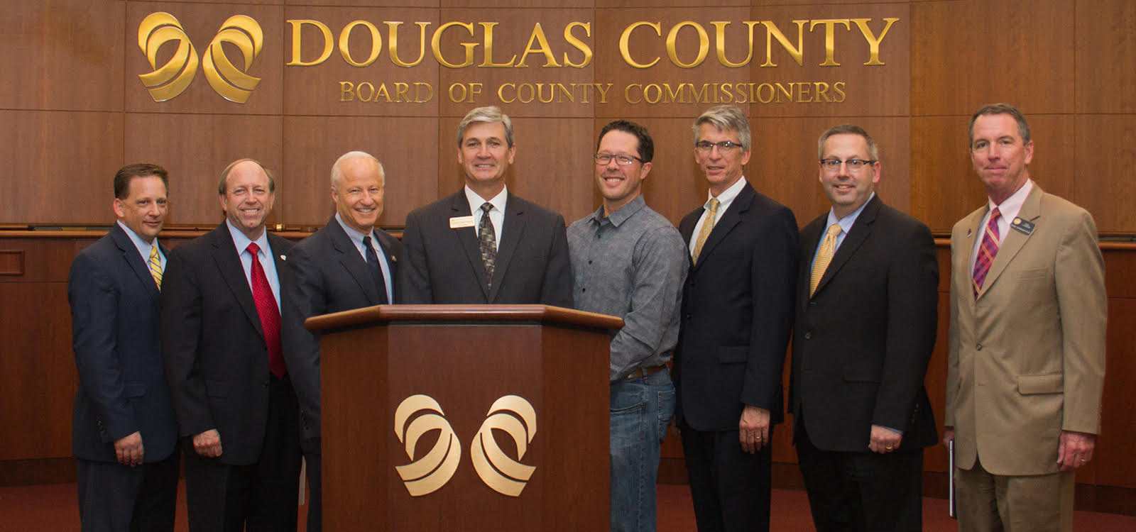 United in support of the I-25 Gap Coalition are: Dale Anderson, District Director, Congressman Doug Lamborn; Mayor John Suthers, City of Colorado Springs; Congressman Mike Coffman; Roger Partridge, Douglas County Commissioner; Frank Gray, President & CEO, Castle Rock Economic Development Council; Dirk Draper, President & CEO, Colorado Springs Chamber & EDC; Mark Waller, El Paso County Commissioner; and State Representative Paul Lundeen.