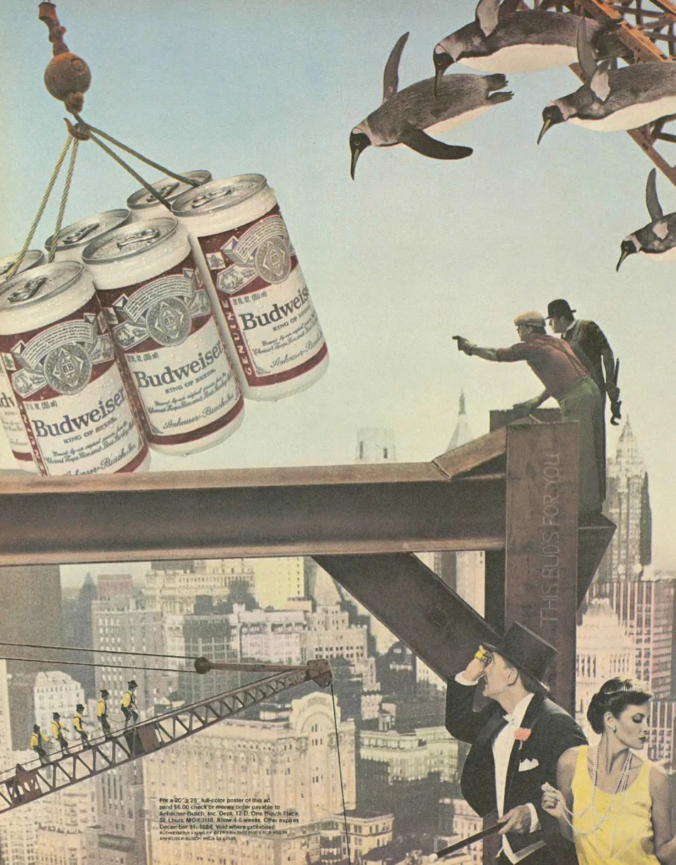 Great series of Budweiser beer advertisements that prompted readers to write in to receive a complimentary 20"x26" version (1983). 