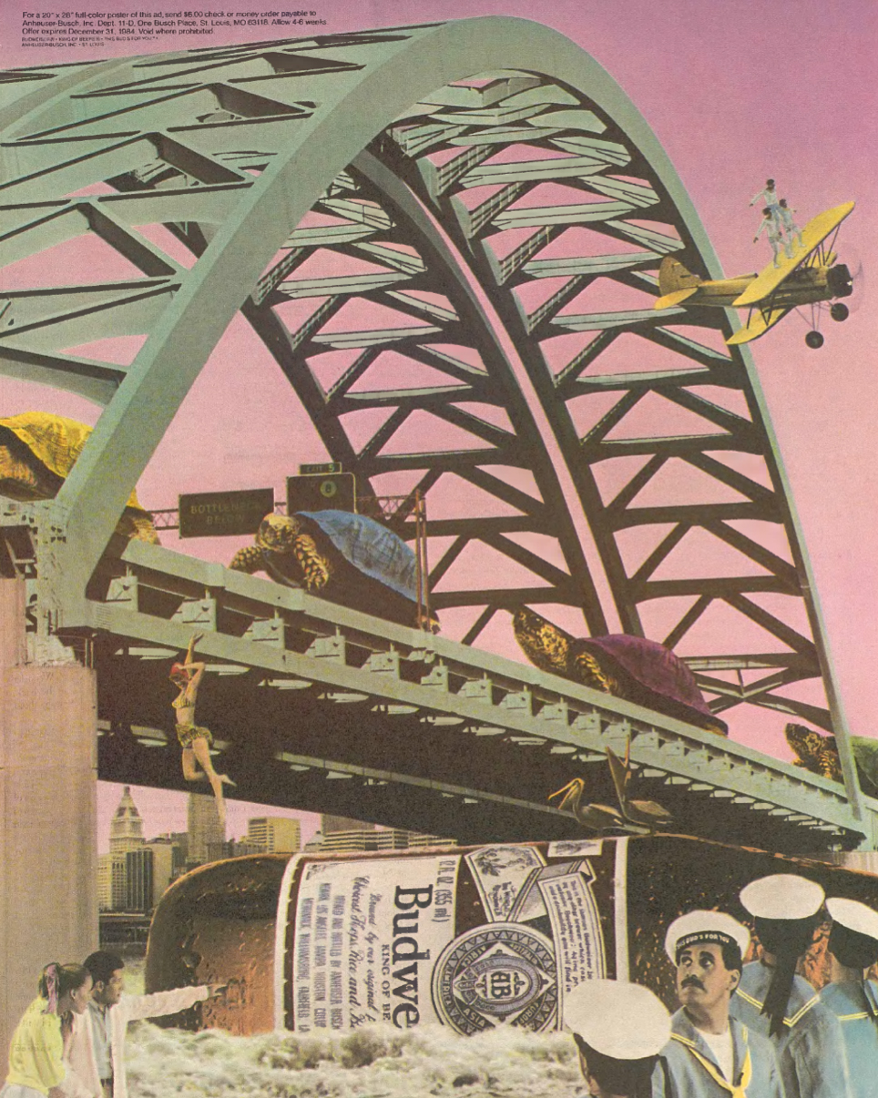 Great series of Budweiser beer advertisements that prompted readers to write in to receive a complimentary 20"x26" version (1983). 
