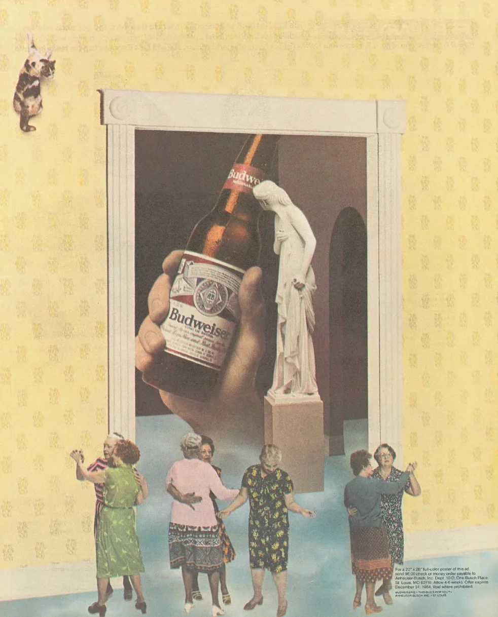 Great series of Budweiser beer advertisements that prompted readers to write in to receive a complimentary 20"x26" version (1983). 
