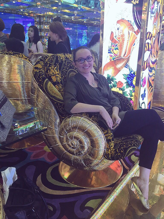 Sitting in the lounge at the Robot Restaurant, Tokyo (©Deborah Clague)