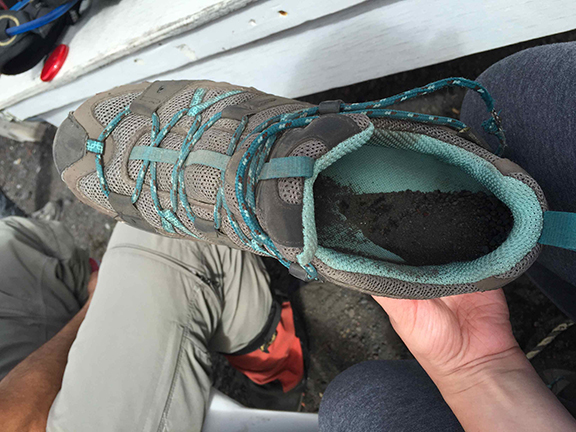 Hiking – and occasionally falling – in the deep ash on the way down was hard and necessitated emptying one's shoes of debris every 100 meters or so (©Deborah Clague)