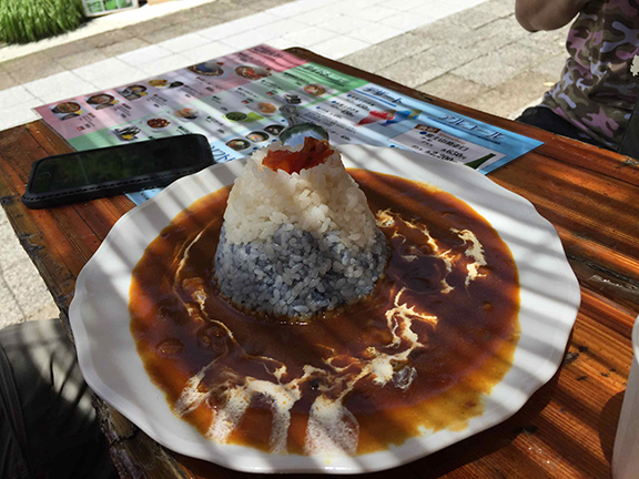 Celebratory Fuji mountain of rice at the fifth station (©Deborah Clague)