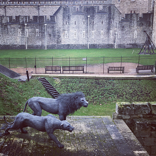The moat surrounding the Tower of London features zoomorphic statuary of creatures that once called it home (©Deborah Clague)