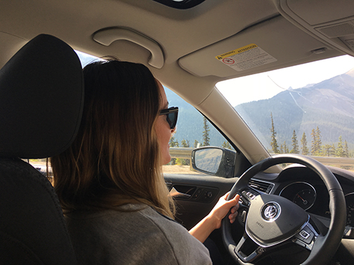 Enjoying the view while driving the Columbia Icefields Parkway. 