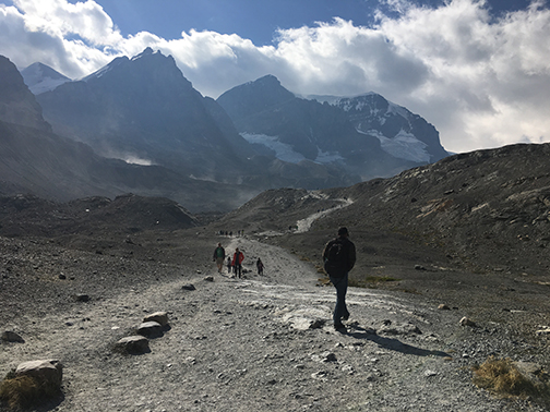 Hiking up to Athabasca Glacier.