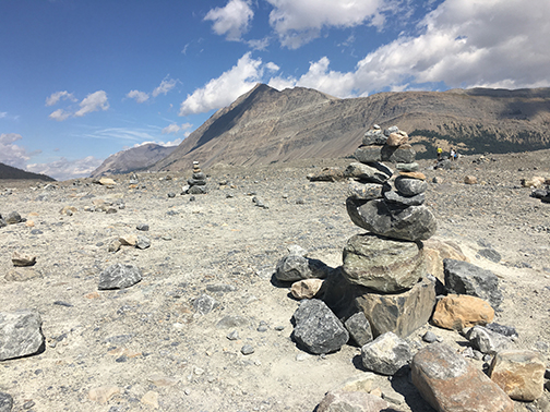 Inukshuk near the edge of Athabasca Glacier.