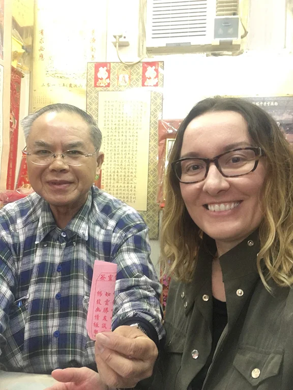 Getting my fortune read at Wong Tai Sin Temple, Hong Kong (©Deborah Clague, 2018). 