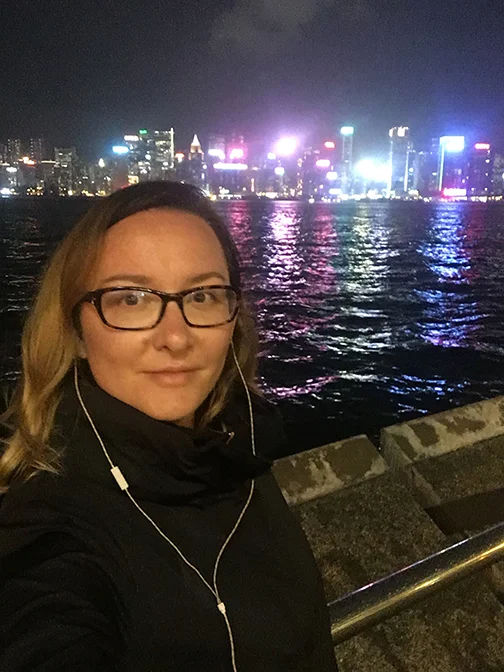 Walking along the promenade at night, Hong Kong (©Deborah Clague, 2018).