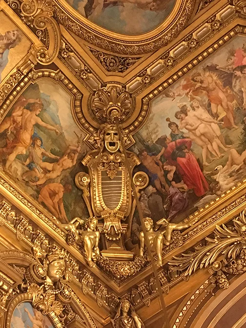 Ceiling detail, the Grand Foyer, Palais Garnier, Paris (©Deborah Clague, 2019).
