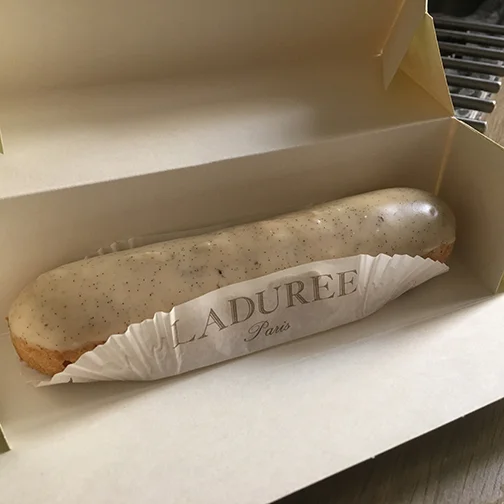 And drumroll … of all the fancy French desserts I ate over the course of my holiday, this simple vanilla bean eclair from Ladurre was absolutely my favourite. The rich vanilla flavour of both filling and icing was unbelievable (©Deborah Clague, 2019).