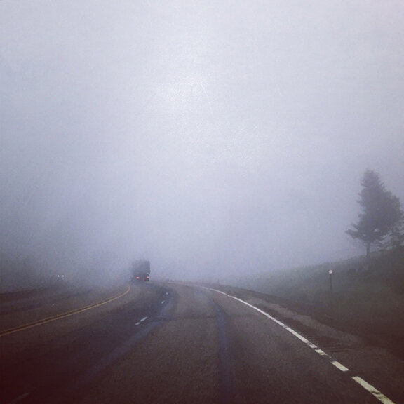 About to drive through a cloud. Once immersed, I couldn’t see more than a few feet in front of my car (©Deborah Clague, 2019).