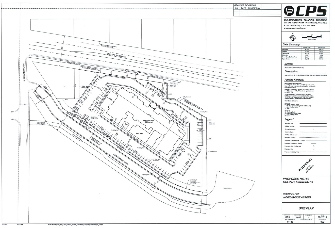 Above: Site plan for the new 98 room hotel proposed for East Central Entrance